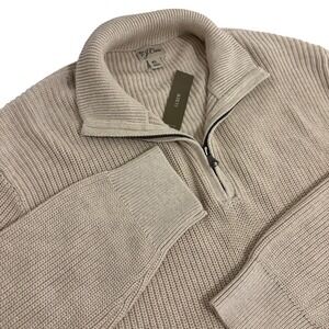 New J.Crew Quarter Zip Pullover Sweater Mens XL Oatmeal Beige Cotton Knit NWT